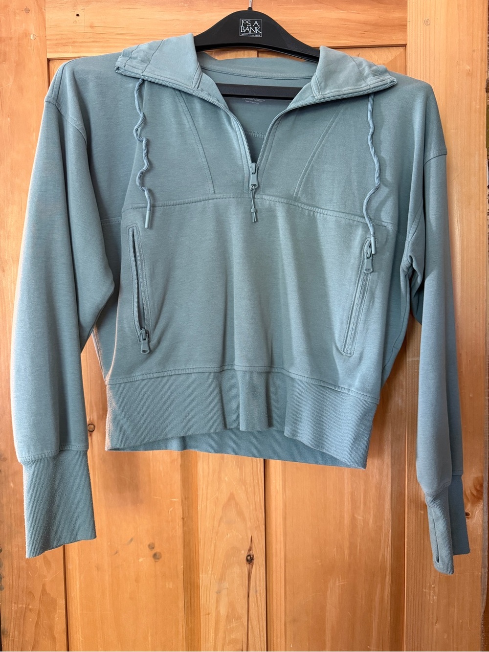 Half-Zip Hooded Pullover Top in Sage